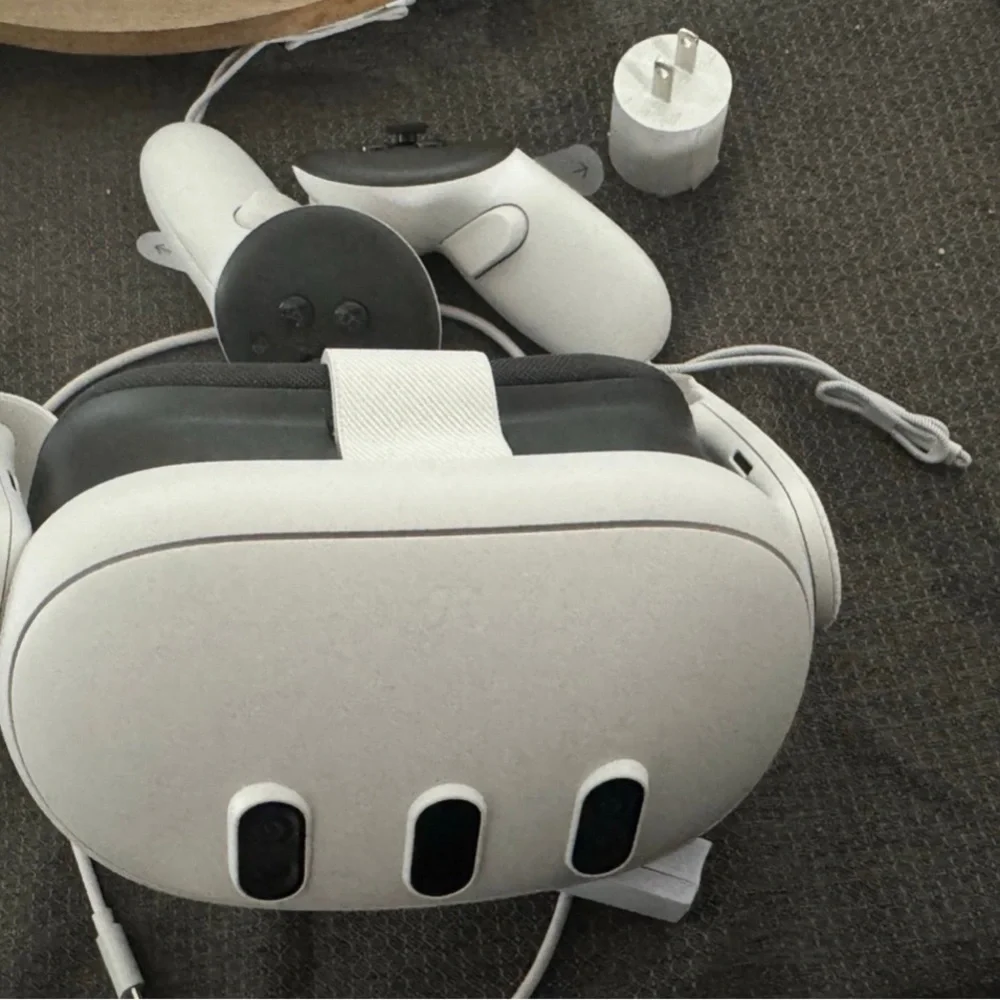 White VR Headset with Black Controllers